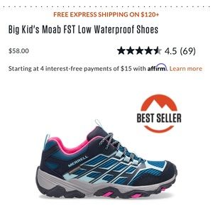 Brand new!  Merrell girls hiking shoes size 3